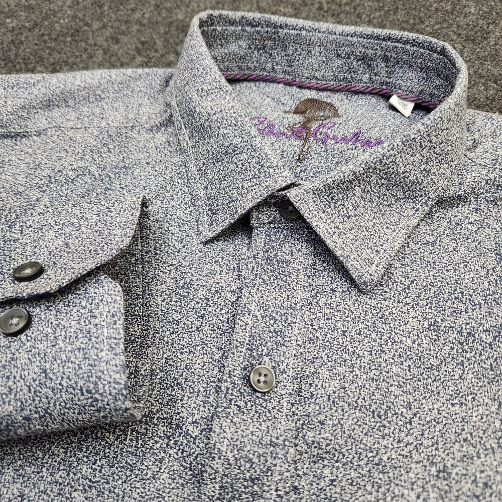 Robert Graham Mens Large Slate Blue Micro Geometric Classic Fit Button Up Shirt